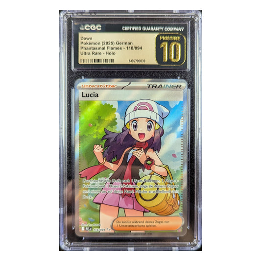 CGC 10 PRISTINE | MEGA Entwicklung Fatale Flammen - Lucia / Dawn 118/094 Ultra Rare Deutsch