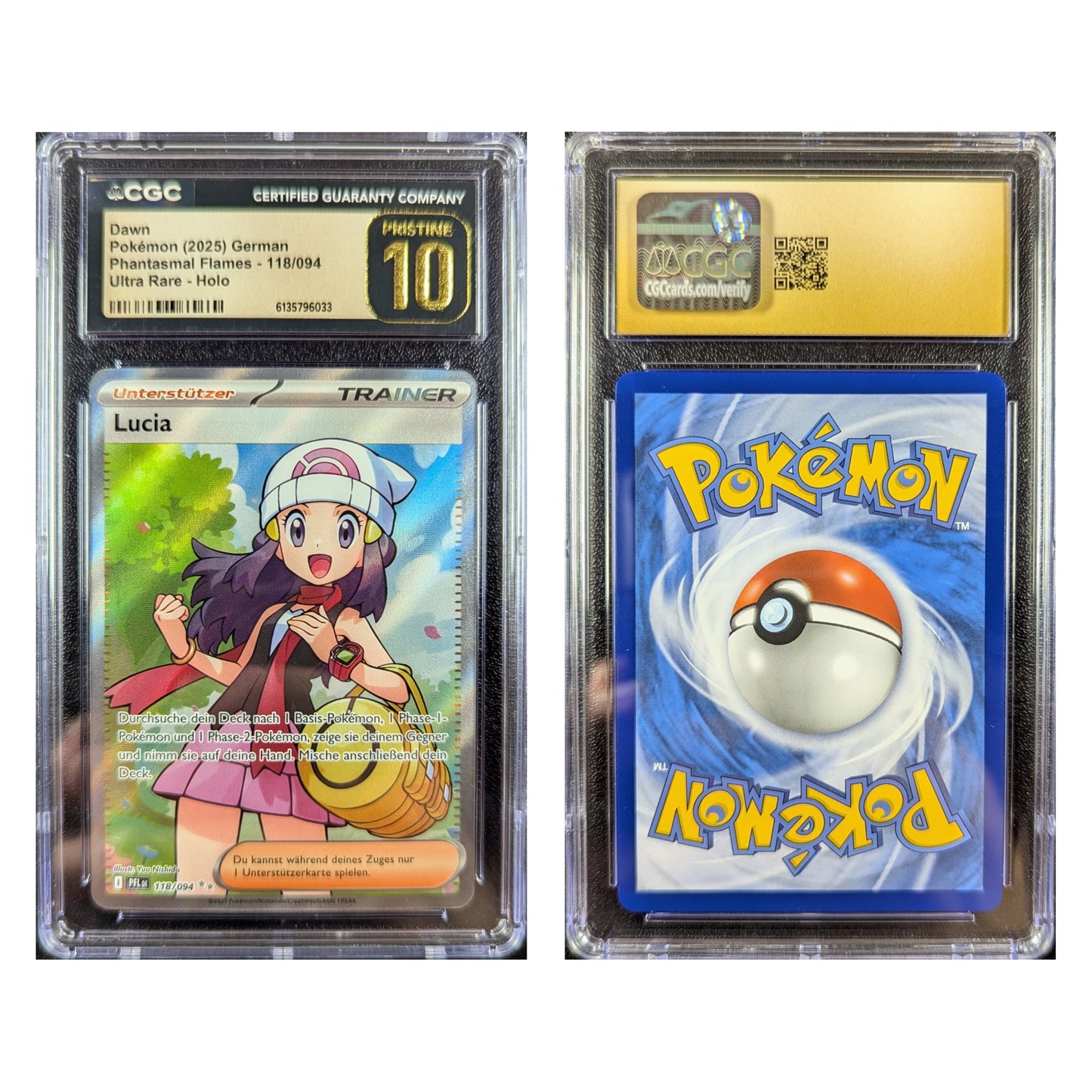 CGC 10 PRISTINE | MEGA Entwicklung Fatale Flammen - Lucia / Dawn 118/094 Ultra Rare Deutsch