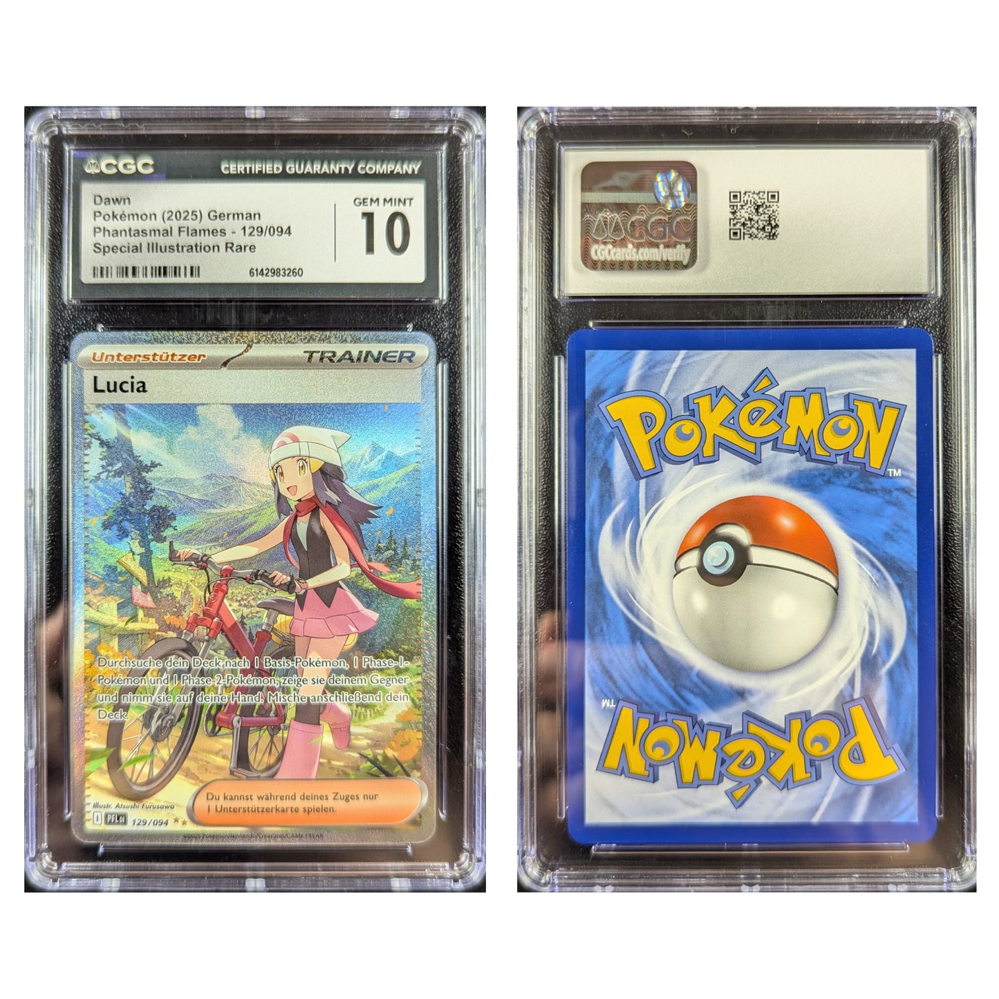 CGC 10 GEM MINT | MEGA Entwicklung Fatale Flammen - Lucia / Dawn 129/094 Special Illustration Rare Deutsch