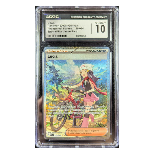 CGC 10 GEM MINT | MEGA Entwicklung Fatale Flammen - Lucia / Dawn 129/094 Special Illustration Rare Deutsch